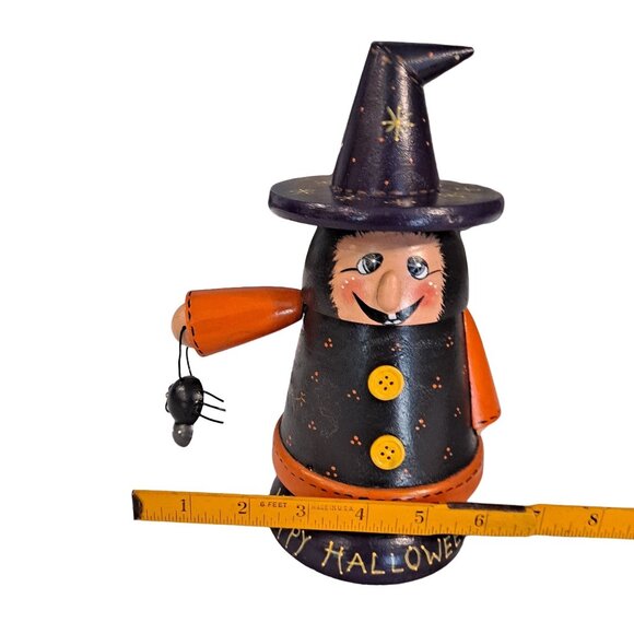 Halloween Hand Painted Wood WITCH NODDER With SPIDER Bobble Head - Picture 9 of 9
